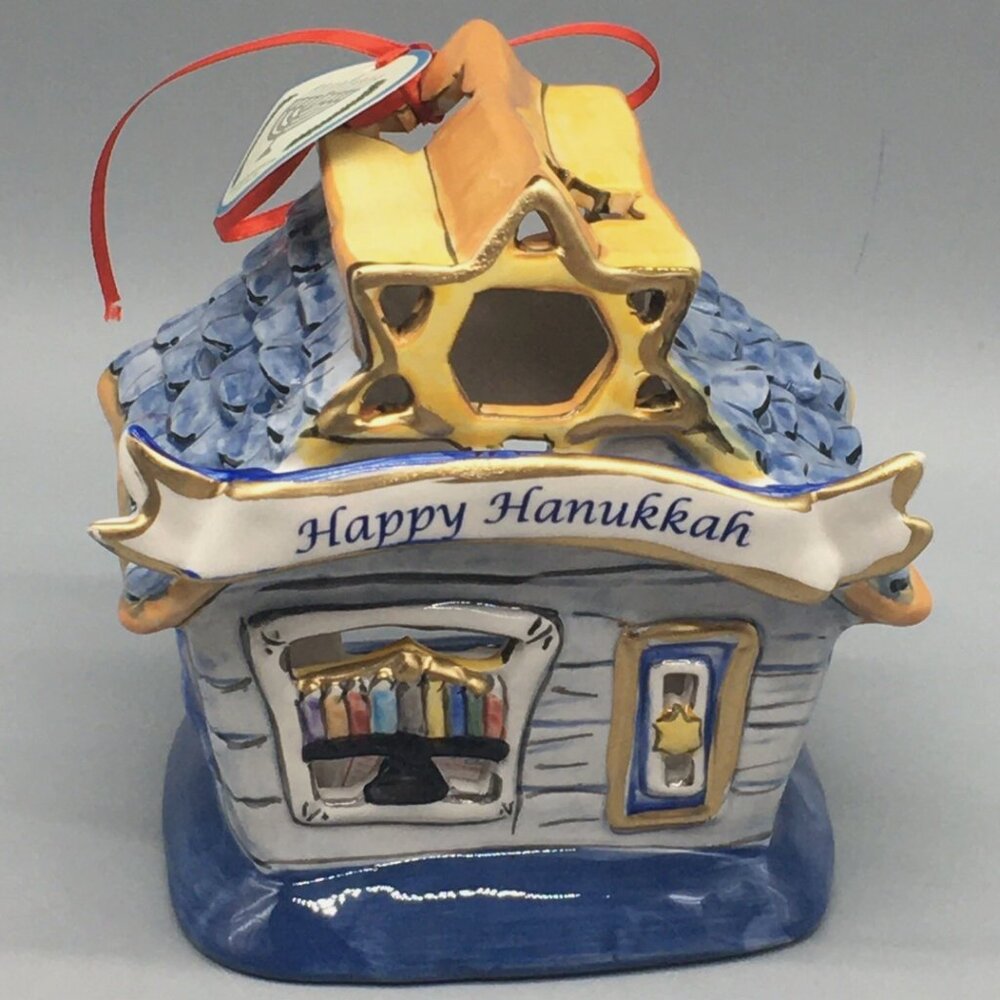 NEW Blue Sky Clayworks Happy Hanukkah Star David Chanukah Menorah Tealight House